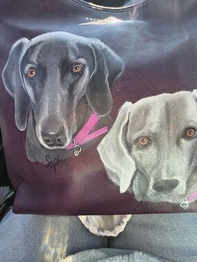Coach Purple Leather Tote with Hand-Painted Dog Portraits
